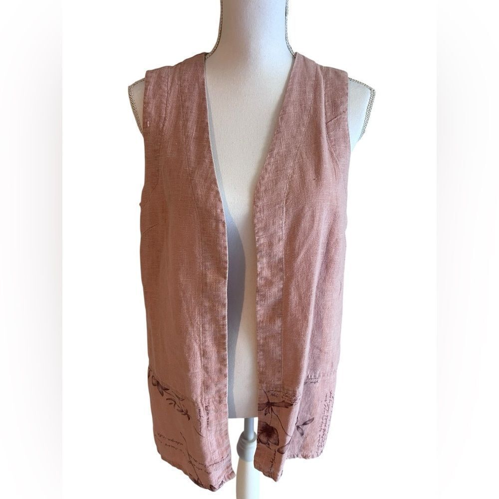 Sweet Jessie Boho Garden Linen Open Vest Size Small Oversized